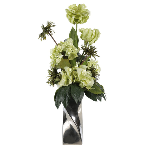 Twisted Silver vase with replica flowers